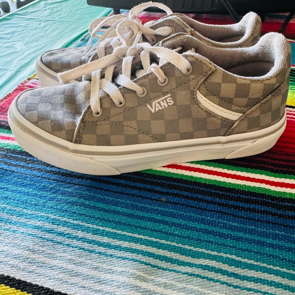Checkered Gray and White Kids Vans